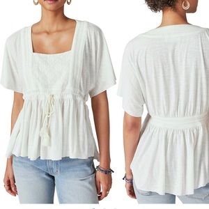 Lucky Brand Square neck embroidered top.